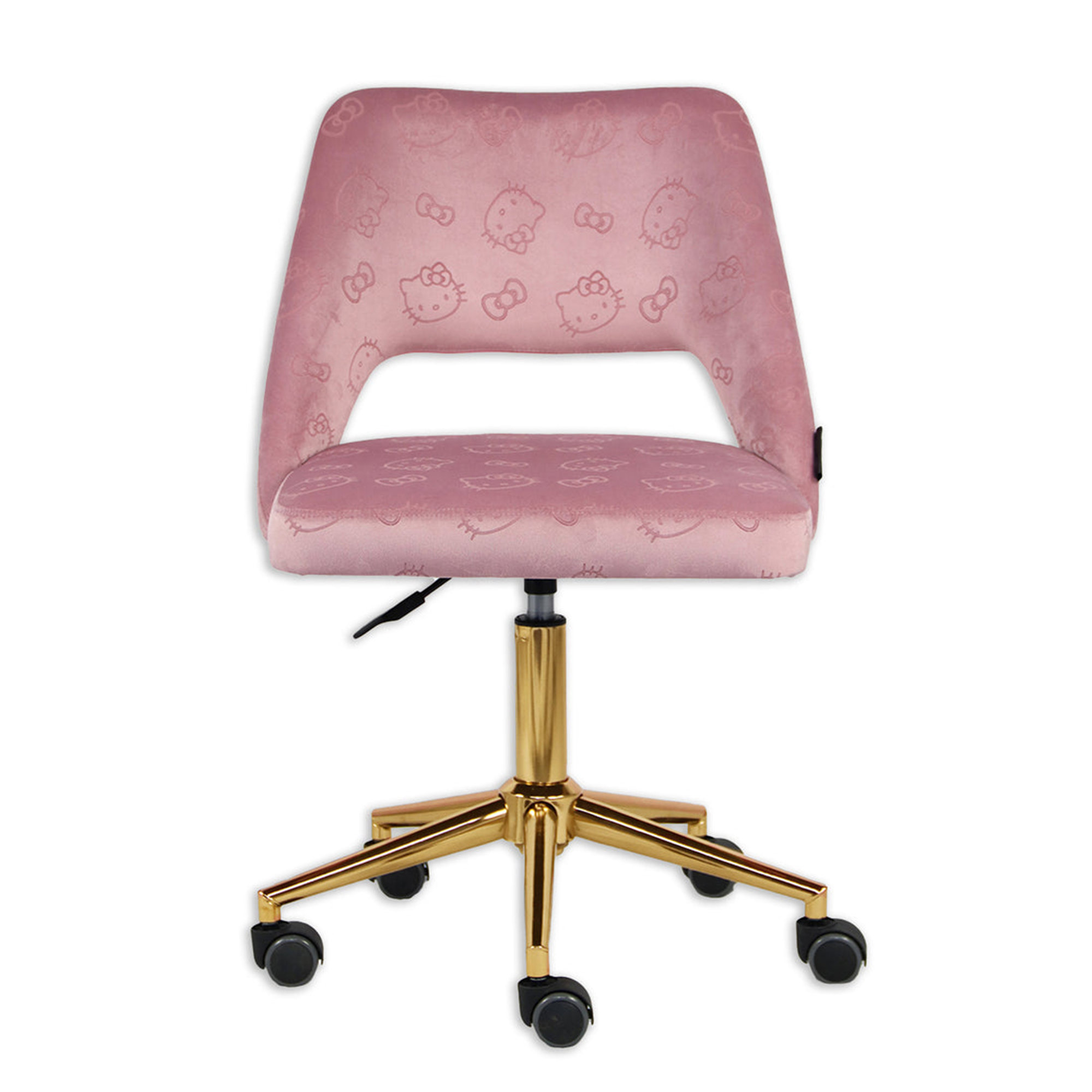 Moneik Hello Kitty Velvet Makeup Vanity Chair 360 Degrees Swivel Cute Desk Chair Wheels Golden Base Mercer41 Body Fabric Pink Velvet